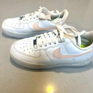 Nike Air Force one, white with light pink check, women’s size 6, lightly worn